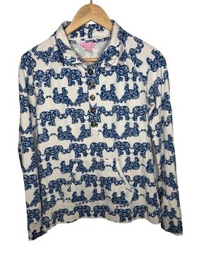 Lilly Pulitzer Captain Popover in the "Pack Your Trunk" blue elephant jacket